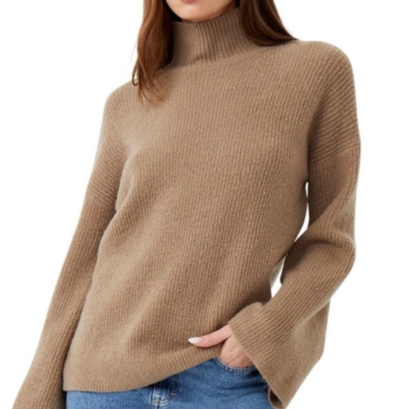 French Connection Flossy Mock Neck Sweater Beige Size L - Picture 1 of 6